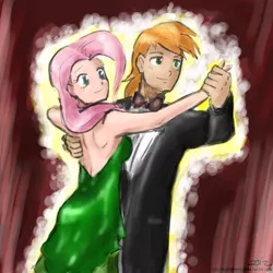 Size: 800x800 | Tagged: safe, artist:johnjoseco, artist:michos, derpibooru import, big macintosh, fluttershy, human, clothes, dancing, dress, female, fluttermac, humanized, male, shipping, straight