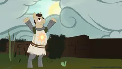 Size: 1600x900 | Tagged: safe, artist:markuspp, derpibooru import, ponified, pony, armor, bipedal, dark souls, praise the sun, smiling, solaire of astora, solo, sun