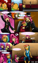 Size: 1024x1670 | Tagged: artist:aneki12, comic, derpibooru import, dialogue, humanized, magic, magic show, magic trick, pinkie pie, rainbow dash, safe, stage