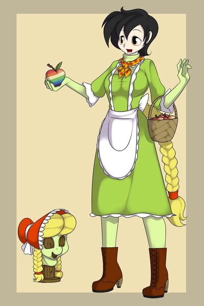 Size: 900x1350 | Tagged: artist:kloudmutt, derpibooru import, granny smith, human, masking, ponyrumi, safe, zap apple