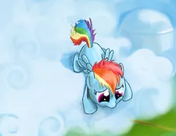 Size: 1024x791 | Tagged: artist:gyrik22, cloud, cloudy, derpibooru import, filly, filly rainbow dash, rainbow dash, safe, solo, younger