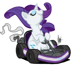 Size: 600x550 | Tagged: artist:theartrix, derpibooru import, eyes closed, go kart, go-kart, kart, majestic as fuck, mario kart, ponykart, racer, racing, rarity, safe, solo, windswept mane