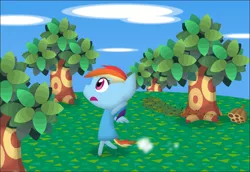 Size: 790x542 | Tagged: safe, artist:theblueprintforlife, derpibooru import, rainbow dash, bee, pony, animal crossing, bipedal, crossover, nintendo