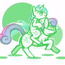 Size: 500x500 | Tagged: artist:clorinart, artist:clorin spats, bon bon, bridle, derpibooru import, duo, lyra heartstrings, ponies riding ponies, riding, saddle, safe, simple background, sketch, sweetie drops, tack, trotting