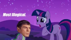 Size: 640x360 | Tagged: derpibooru import, frown, illogical, logic, open mouth, safe, shocked, spike, spock, star trek, twilight sparkle, vulcan, wat, wide eyes