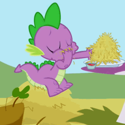 Size: 400x400 | Tagged: animated, derpibooru import, eating, hay fries, safe, screencap, solo, spike, the ticket master
