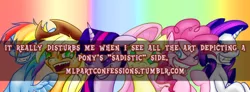 Size: 500x183 | Tagged: safe, derpibooru import, applejack, fluttershy, pinkie pie, rainbow dash, rarity, twilight sparkle, image macro, pony confession