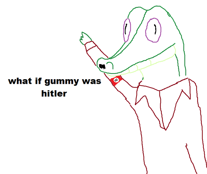 Size: 824x692 | Tagged: adolf hitler, clothes, derpibooru import, exploitable meme, gummy, meme, moustache, nazi, safe, wut if gummy wuz a meme