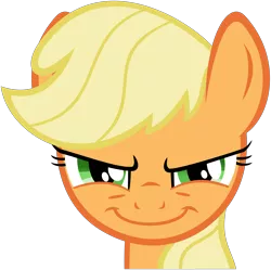 Size: 4666x4650 | Tagged: absurd resolution, applejack, artist:flutterguy317, blonde, close-up, derpibooru import, evil grin, grin, hatless, missing accessory, part of a set, safe, simple background, solo, .svg available, transparent background, vector