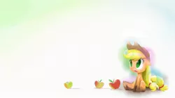 Size: 1920x1080 | Tagged: apple, applejack, artist:yikomega, derpibooru import, filly, safe, sitting, solo, wallpaper, younger