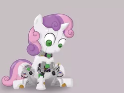 Size: 3200x2400 | Tagged: safe, artist:ezynell, derpibooru import, sweetie belle, pony, robot, unicorn, female, filly, foal, gray background, high res, hooves, horn, robot gore, simple background, sitting, solo, sweetie bot