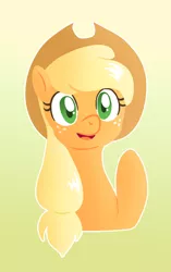 Size: 440x700 | Tagged: applejack, artist:marikaefer, derpibooru import, raised hoof, safe, solo