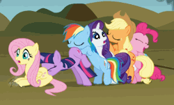Size: 392x239 | Tagged: animated, applejack, butt touch, derpibooru import, dragonshy, faceful of ass, fluttershy, hoof on butt, mane six, mare train, out of context, pinkie pie, pushing, rainbow dash, rarity, rump push, screencap, suggestive, twilight sparkle, what the hay?, wtf