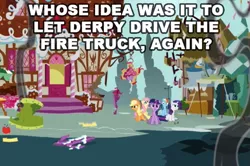 Size: 531x353 | Tagged: applejack, derpibooru import, edit, edited screencap, fluttershy, image macro, rainbow dash, rarity, safe, screencap, swarm of the century, twilight sparkle