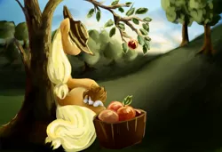 Size: 1500x1024 | Tagged: applejack, artist:shizyaa, derpibooru import, safe, sleeping, tree, winona