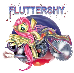 Size: 811x800 | Tagged: safe, artist:hezaa, derpibooru import, fluttershy, ponified, dragon, pegasus, pony, album cover, flying, grin, judas priest, looking at you, motorcycle, objectification, open mouth, painkiller, parody, pointing, ponified album cover, sawblade, simple background, smiling, solo, spread wings, text, transparent background, underhoof, wings