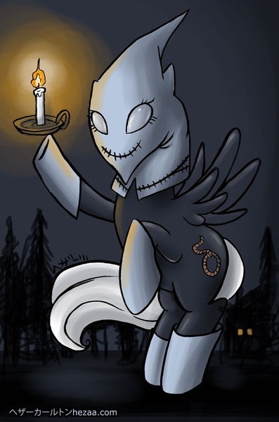 Size: 600x906 | Tagged: dead source, safe, artist:hezaa, derpibooru import, ponified, pegasus, pony, candle, candlejack, freakazoid, night, solo