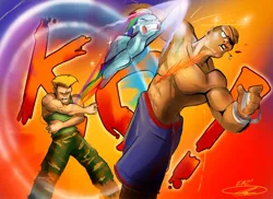 Size: 800x581 | Tagged: artist:noben, crossover, derpibooru import, guile, rainbow dash, safe, sagat, sonic boom, sonic rainboom, street fighter