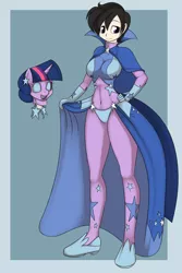 Size: 900x1350 | Tagged: artist:kloudmutt, breasts, busty twilight sparkle, cape, clothes, derpibooru import, dress, female, gala dress, masking, ponyrumi, safe, twilight sparkle