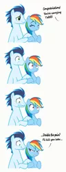 Size: 4833x12567 | Tagged: safe, artist:kumkrum, artist:rainbowplasma, derpibooru import, rainbow dash, soarin', absurd resolution, colored, comic, death threat, eyes closed, female, frown, glare, grin, gritted teeth, hormones, male, mood swing, nervous, ouch, pregnant, scared, shipping, smiling, soarindash, straight, this will end in pain, twins, wide eyes