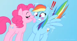 Size: 1275x682 | Tagged: safe, artist:thex-plotion, derpibooru import, pinkie pie, rainbow dash, female, lesbian, licking, pinkiedash, shipping