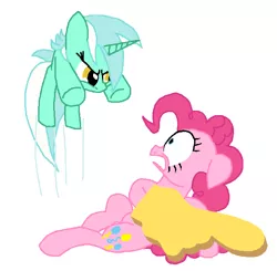 Size: 598x586 | Tagged: artist:cgeta, derpibooru import, foam finger, hand, lyra heartstrings, pinkie pie, pounce, safe