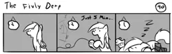 Size: 802x253 | Tagged: safe, artist:tetrapony, derpibooru import, derpy hooves, pegasus, pony, comic:the daily derp, comic, female, mare, monochrome, muffin, sleeping, the fivly derp, video game, zzz