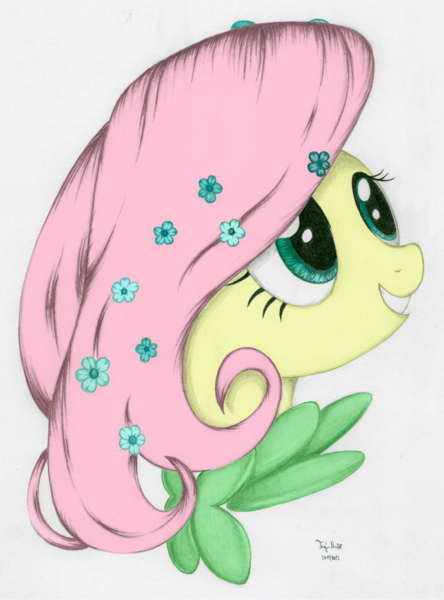 Size: 1280x1731 | Tagged: artist:ayzuki, artist:codaulux, bust, clothes, colored, derpibooru import, dress, female, fluttershy, gala dress, portrait, profile, safe, solo, traditional art