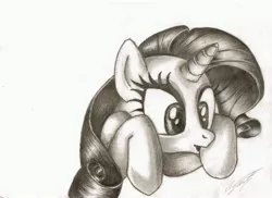 Size: 3441x2509 | Tagged: safe, artist:megaphonnic, derpibooru import, rarity, high res, monochrome, solo, traditional art