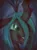 Size: 1408x1920 | Tagged: safe, artist:celysus, derpibooru import, queen chrysalis, changeling, changeling queen, bust, deviantart link, fangs, female, floppy ears, frown, hair over one eye, image, open mouth, png, portrait, slit eyes, smiling, solo
