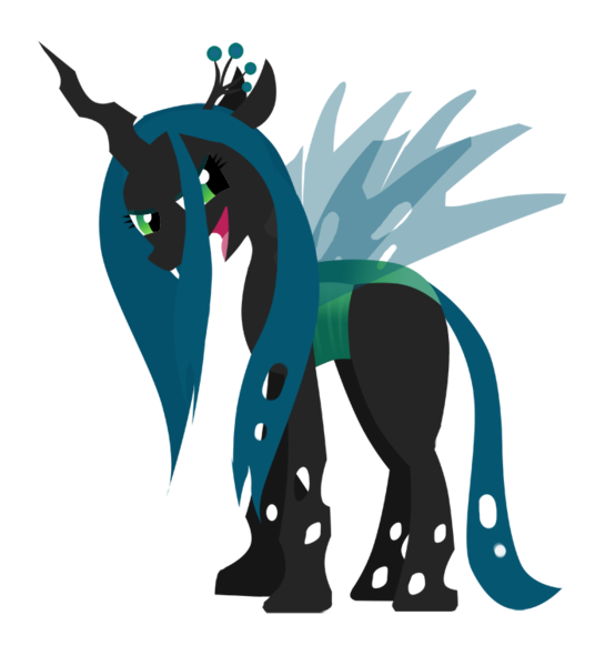 Size: 700x771 | Tagged: safe, artist:mintykoneko, derpibooru import, queen chrysalis, changeling, changeling queen, fangs, female, image, looking back, narrowed eyes, open mouth, png, simple background, solo, standing, transparent background