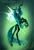 Size: 600x887 | Tagged: dead source, safe, artist:sambragg, derpibooru import, queen chrysalis, changeling, changeling queen, abstract background, fangs, female, floppy ears, image, jpeg, rearing, signature, slit eyes, smiling, solo, standing