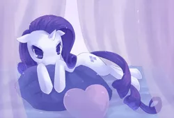 Size: 1000x681 | Tagged: dead source, safe, artist:lesfrites, derpibooru import, rarity, pony, curtains, pillow, solo