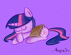 Size: 510x400 | Tagged: artist:anggrc, book, derpibooru import, eyes closed, open mouth, prone, safe, sleeping, solo, twilight sparkle