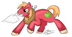 Size: 900x465 | Tagged: safe, artist:b0nbon, derpibooru import, big macintosh, earth pony, pony, action pose, grin, male, simple background, stallion, transparent background, unshorn fetlocks