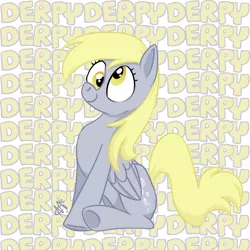 Size: 888x888 | Tagged: safe, artist:skippyrip, derpibooru import, derpy hooves, pegasus, pony, female, happy, mare, one word, solo