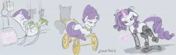 Size: 1500x471 | Tagged: semi-grimdark, artist:moronsonofboron, derpibooru import, rarity, cyborg, pony, unicorn, storm princess, amputation, amputee, automail, crying, cyberpunk, female, filly, gangrene, glowing horn, i never asked for this, legless, magic, missing limb, necrosis, prosthetics, quadruple amputee, telekinesis, wheelchair