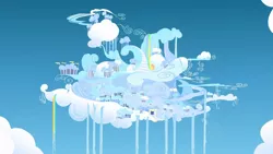 Size: 1920x1080 | Tagged: city, cloud, cloudiseum, cloudsdale, derpibooru import, no pony, rainbow waterfall, safe, screencap, sky, sonic rainboom (episode), wallpaper, waterfall