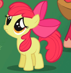Size: 439x450 | Tagged: safe, derpibooru import, screencap, apple bloom, big macintosh, earth pony, pony, friendship is magic, adorabloom, animated, cute, frown, hnnng, male, pouting, puppy dog eyes, sad, stallion