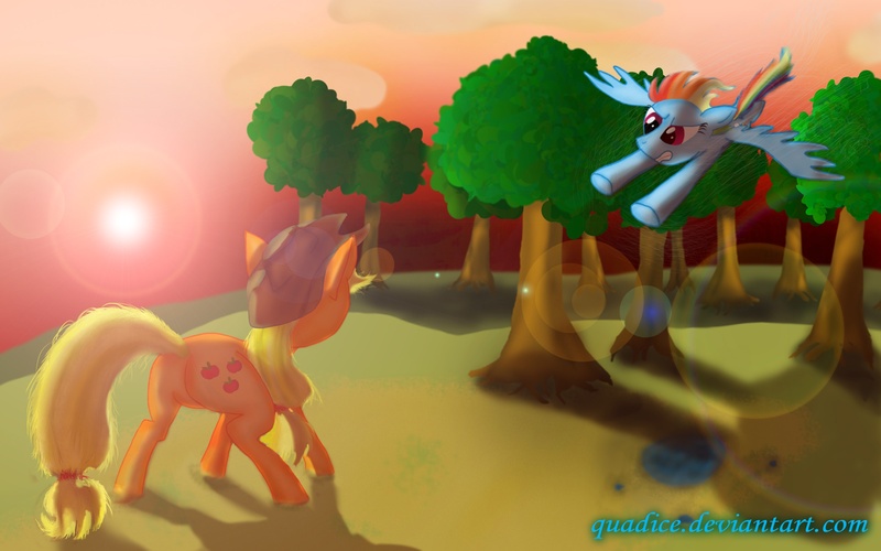 Size: 2880x1800 | Tagged: applejack, artist:quadice, derpibooru import, rainbow dash, safe