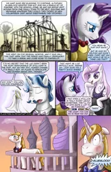 Size: 1650x2550 | Tagged: safe, artist:pluckyninja, derpibooru import, fancypants, fleur-de-lis, prince blueblood, rarity, pony, unicorn, comic:the return of prince blueblood, balcony, bruised, clothes, comic, dress