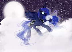 Size: 1035x746 | Tagged: artist:taylorrose16, cloud, derpibooru import, moon, night, princess luna, safe, solo, stars