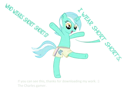 Size: 2207x1699 | Tagged: safe, artist:celrahk, derpibooru import, lyra heartstrings, pony, bipedal, clothes, family guy, human behavior, joe swanson, shorts, solo