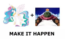 Size: 1337x796 | Tagged: derpibooru import, dragon ball, dragon ball z, dragonball z abridged, exploitable meme, make it happen, meta, princess celestia, safe, super kami celestia