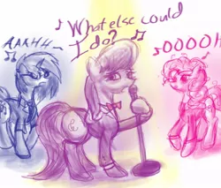 Size: 1000x850 | Tagged: artist:syntheticearth, billy joel, derpibooru import, lyrics, microphone, music, music notes, octavia melody, pinkie pie, safe, singing, song, song reference, the longest time, vinyl scratch