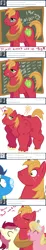 Size: 500x2696 | Tagged: safe, artist:tex, derpibooru import, big macintosh, lily, lily valley, roseluck, soarin', earth pony, pony, ask big macintosh, ask, big macintosh gets all the mares, buff, glasses, lilymac, male, muscles, rosemac, shipping, stallion, straight, tumblr