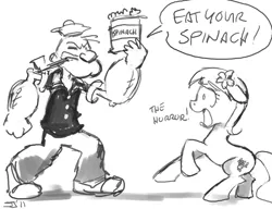 Size: 900x692 | Tagged: artist:johnjoseco, crossover, derpibooru import, grayscale, human, lily, lily valley, monochrome, popeye, safe, spinach, the horror