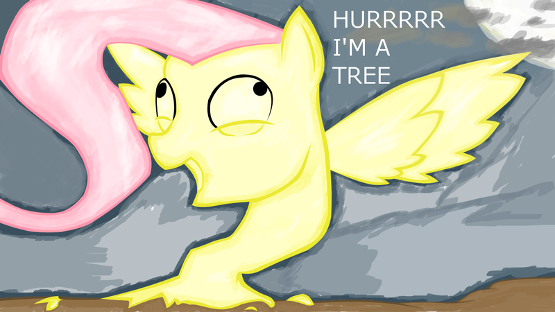 Size: 1366x768 | Tagged: artist:cosmicradish, derpibooru import, fluttershy, fluttertree, safe, solo, species swap, tree