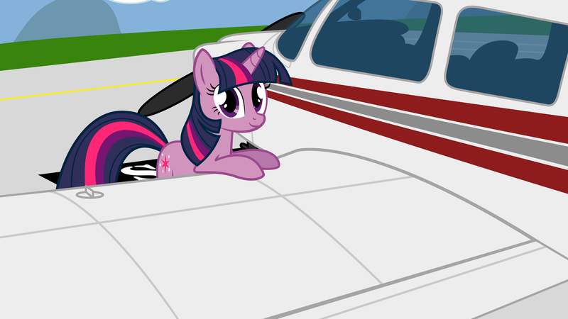 Size: 1280x720 | Tagged: safe, artist:ifollowroads, derpibooru import, twilight sparkle, pony, unicorn, featured image, female, image, looking at you, mare, plane, png, solo, unicorn twilight