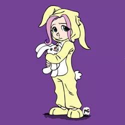 Size: 945x945 | Tagged: animal costume, artist:megasweet, artist:plasters-ponies, bunny costume, bunny pajamas, bunnyshy, clothes, derpibooru import, fluttershy, humanized, pajamas, safe, young, younger